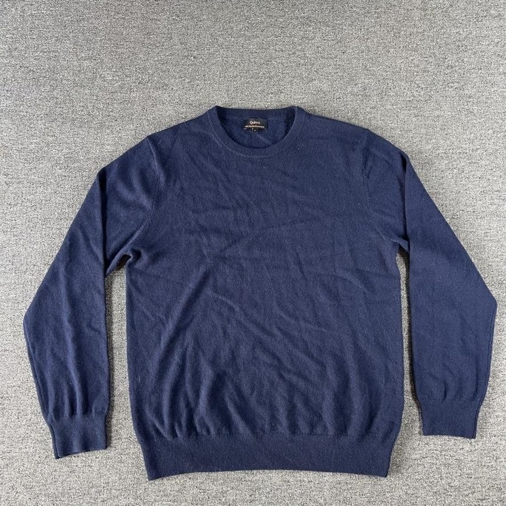 Quince Sweater Mens Large Blue 100% Mongolian Cashmere Crewneck Knit Pullover
